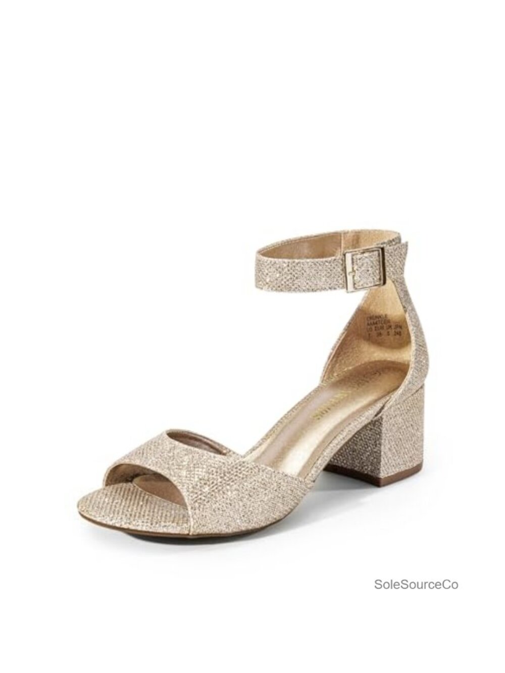 Women's Chunky Heel Sandals 2.2" Block Heel Glitter Silver Ankle Strap Buckle